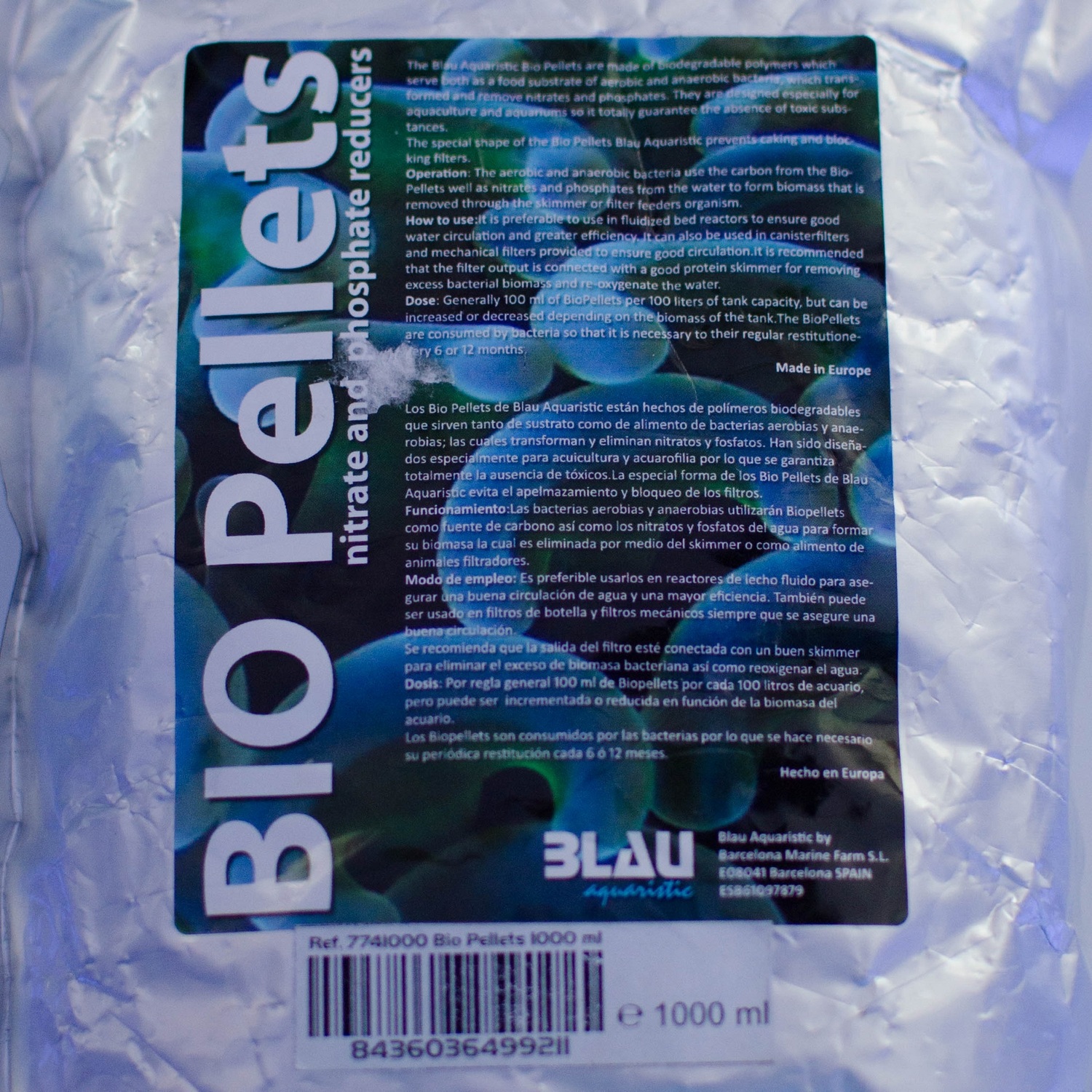 Соль, корма, химия Blau Aquaristic by Barcelona Marine Farm S.L. Bio Pellets